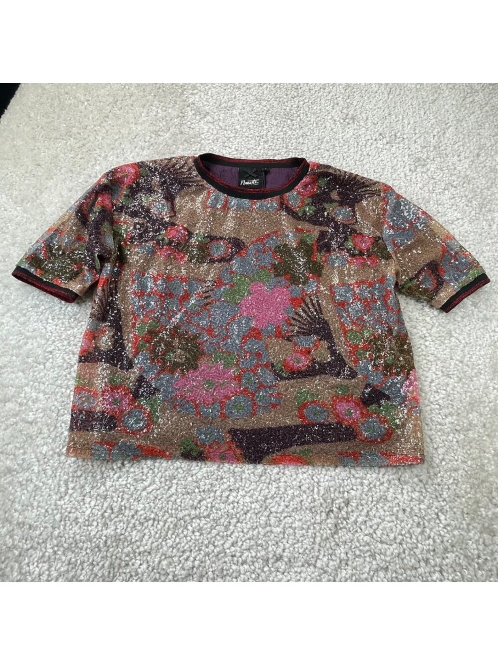 Nanette Lepore Sequin Pop Art Oversized Top Blouse Womens Small NEW